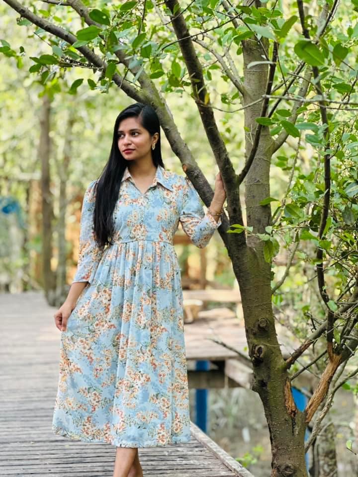 Sky Floral Long Gown