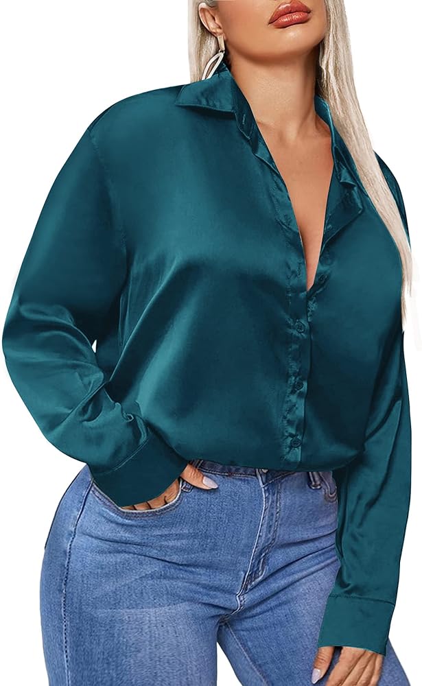 PLUS SIZE Sea Green Silk Shirt