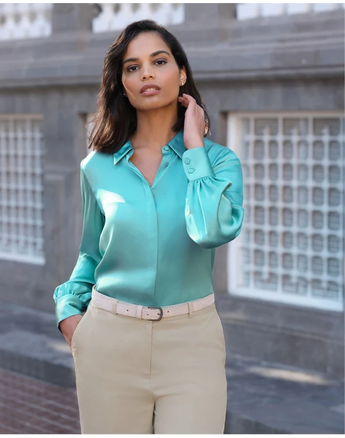 Aqua Colour Satin Silk Shirt