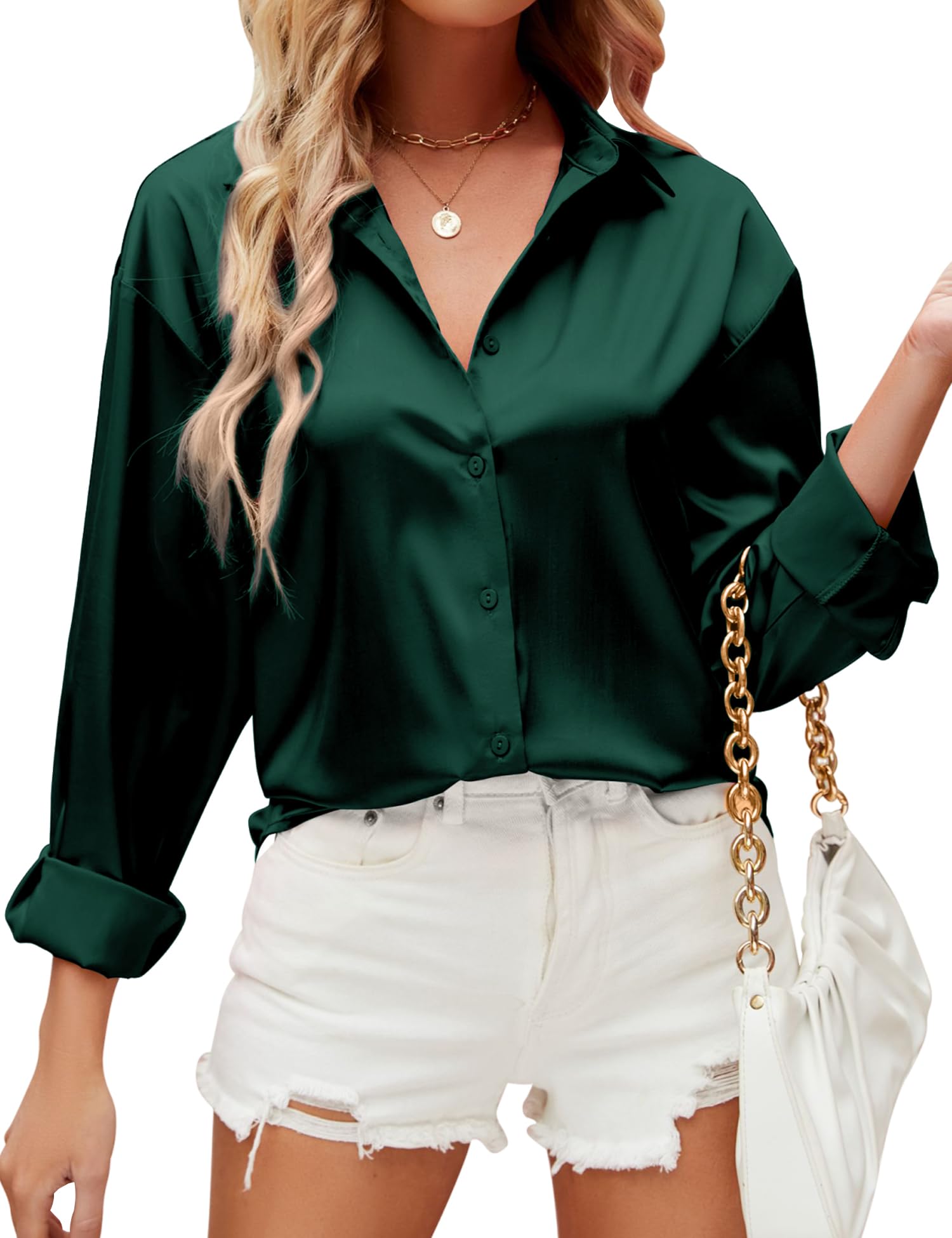 Bottle green Satin Silk Shirt