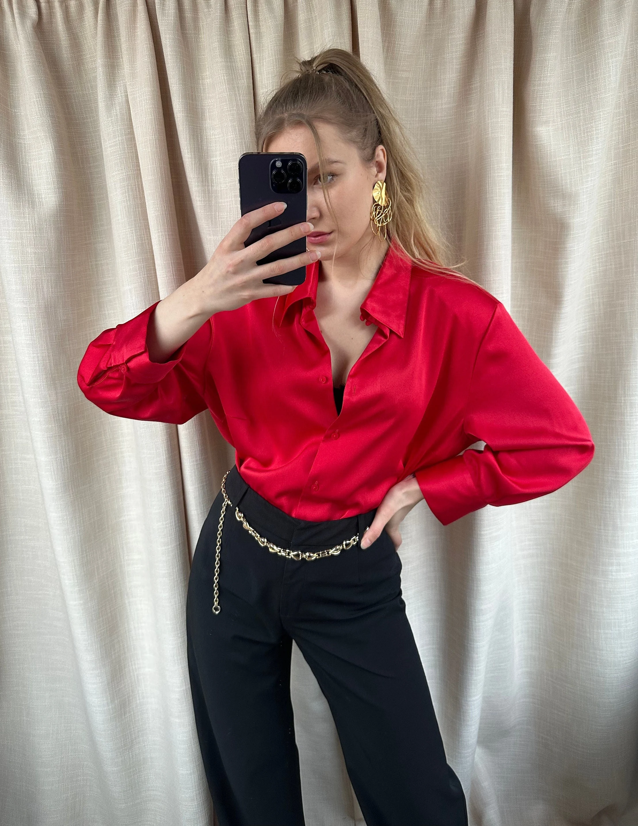 Red Colour Satin Silk Shirt