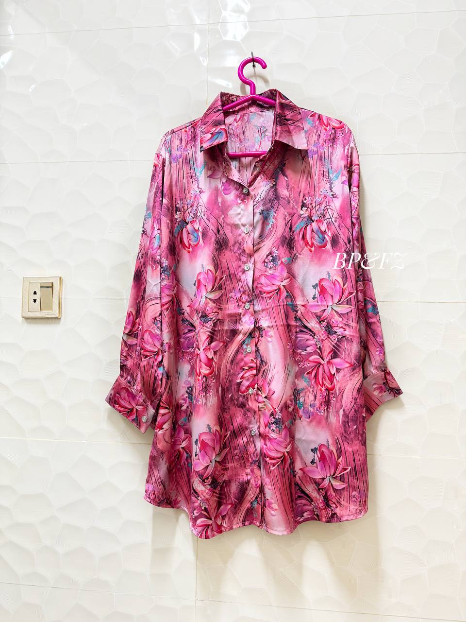 Pink Floral Printed Silk Shirt