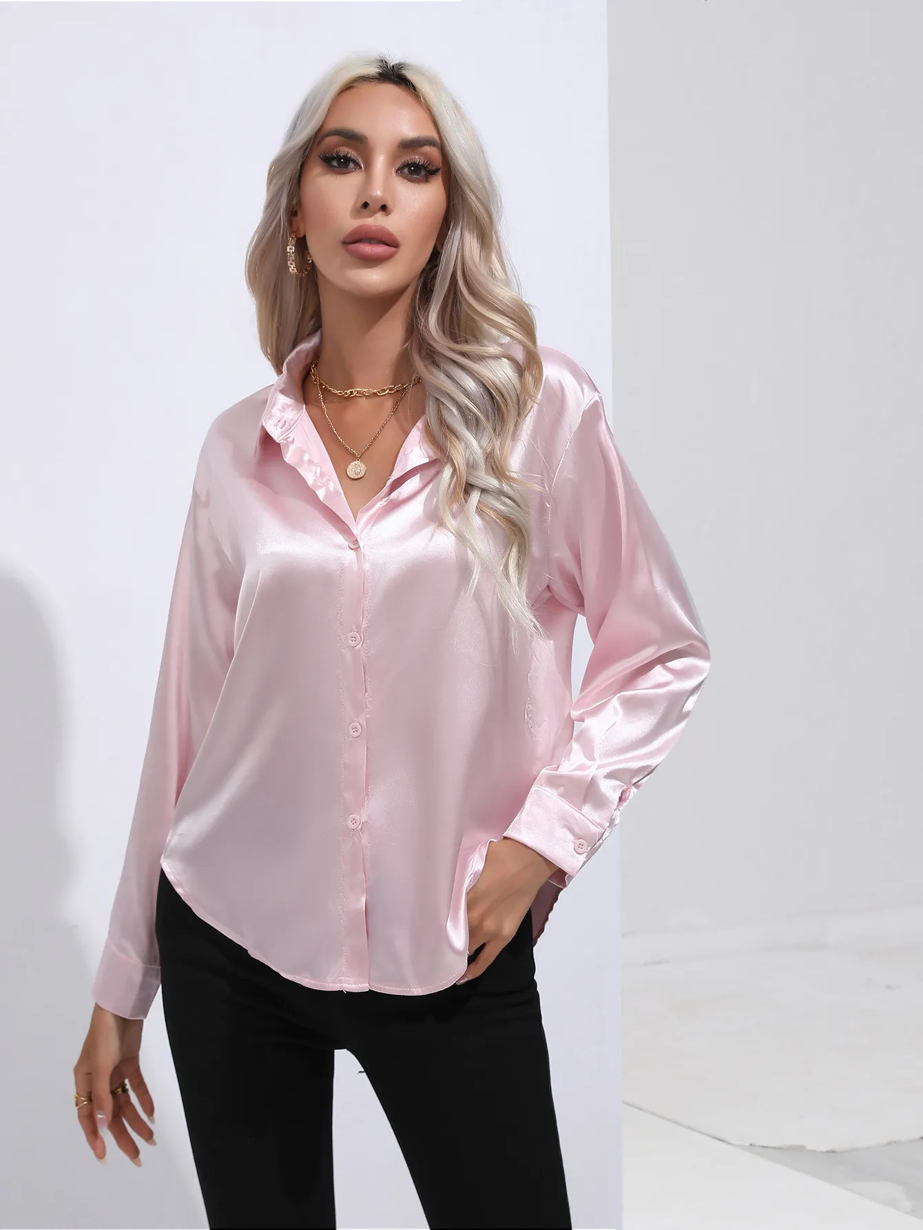 Lux Pink Satin Silk SHIRT