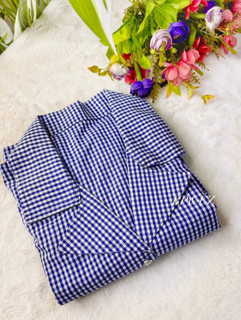 Blue Check Printed Cotton Shirt