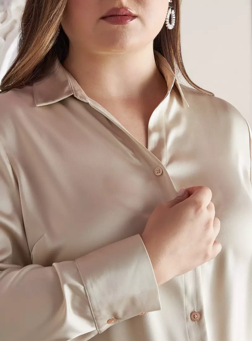 beige colour satin silk shirt